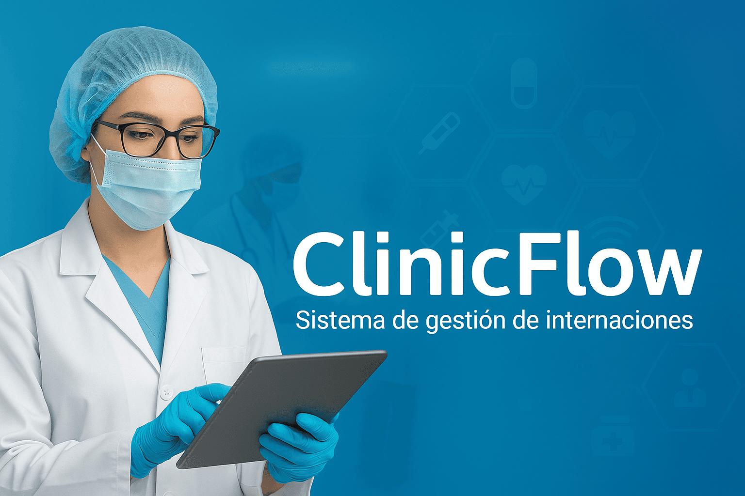 Banner con iconos médicos y tecnológicos